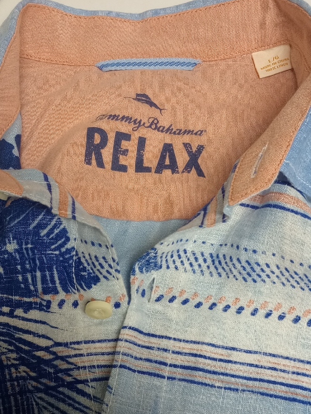 🆕 TOMMY BAHAMA RELAX LINEN BLUE & WHITE STRIPES LONG SLEEVE MENS FLORAL SHIRT - Picture 7 of 12